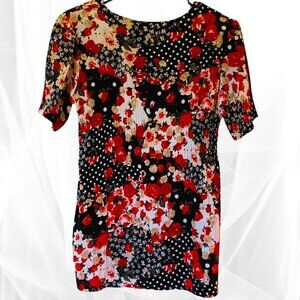 Black and Red Floral Womens Top | Tunic